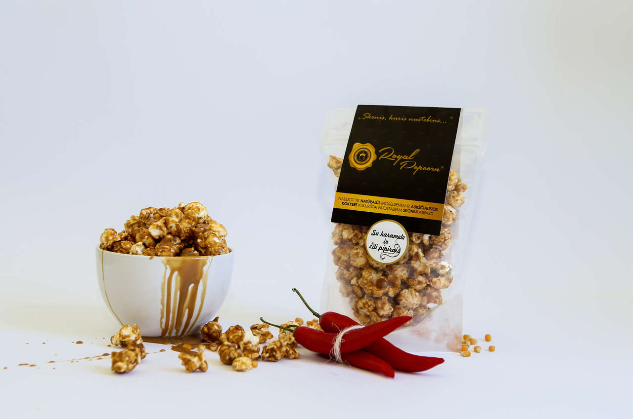 Royal Popcorn with Caramel and Black and Chilli Peppers