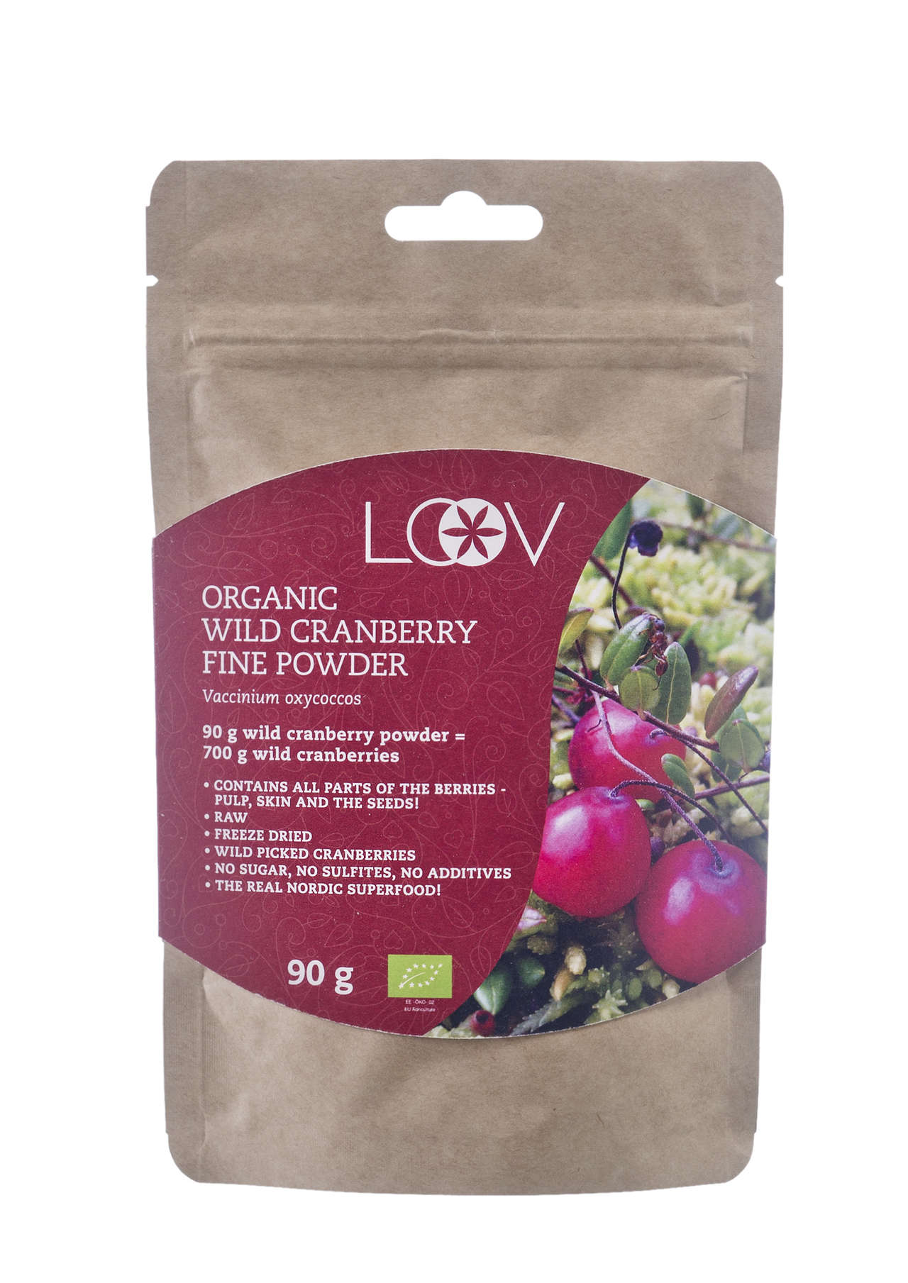 Freeze-dried organic wild cranberry fine powder
