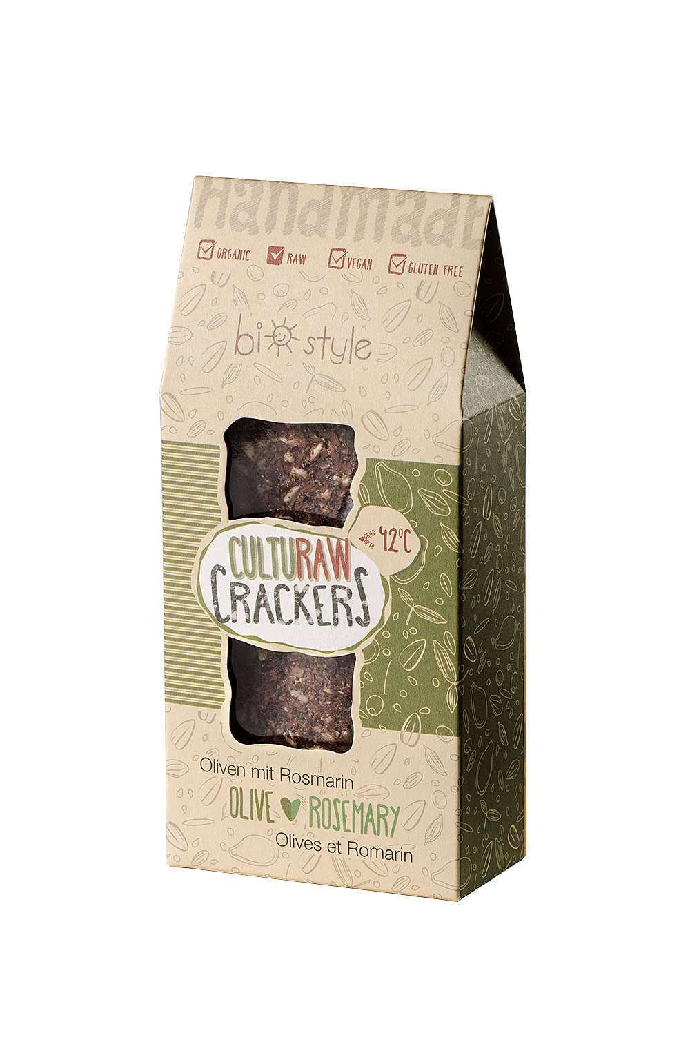 Raw vegan crackers with olives and rosemary