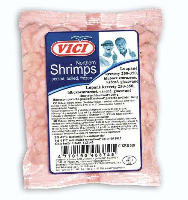 Frozen shrimp, cooked, peeled (250/350), glazed, 200g