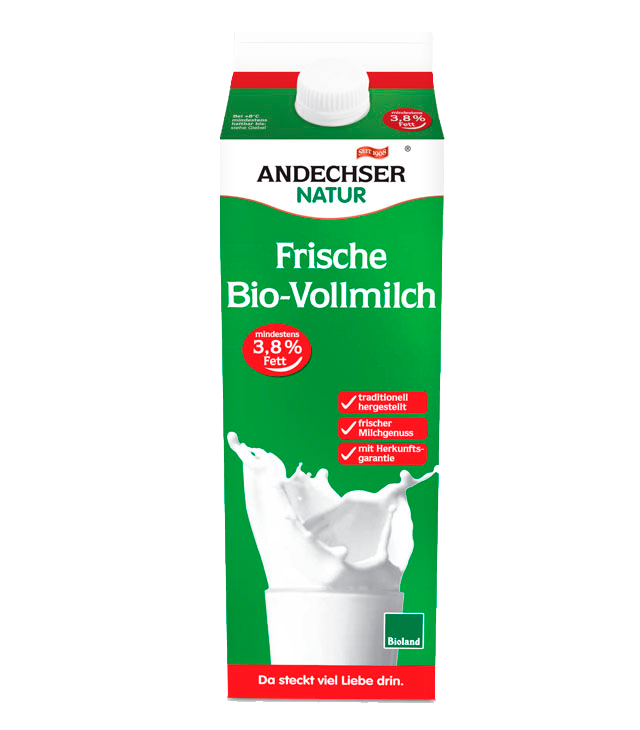 Unskimmed milk 3.8% fat at the minimum 1l