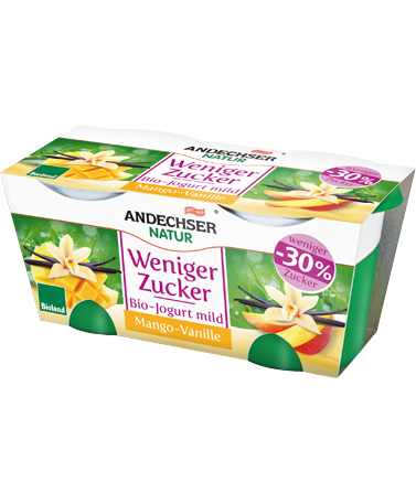 Organic yogurt  Mango-Vanilla, sugar-reduced 3.8% 2x125g